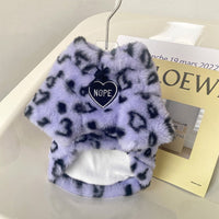 HKM-701843 Plush Cat Sweater for Winter - Warm and Cozy Pet Apparel in White and Purple Leopard Print, Multiple Sizes Available