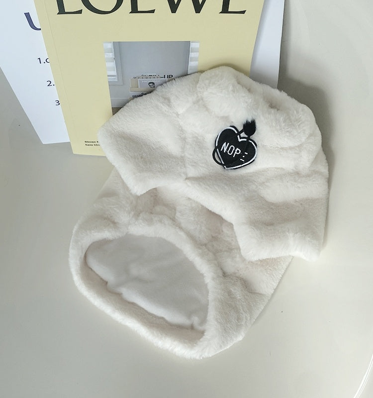 HKM-701843 Plush Cat Sweater for Winter - Warm and Cozy Pet Apparel in White and Purple Leopard Print, Multiple Sizes Available