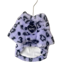 HKM-701843 Plush Cat Sweater for Winter - Warm and Cozy Pet Apparel in White and Purple Leopard Print, Multiple Sizes Available