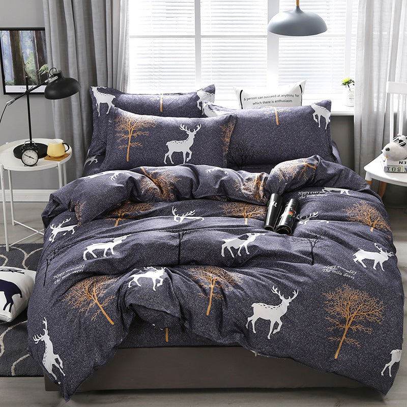 HKM-701907 Floral Plant Pattern Aloe Cotton 4-Piece Bedding Set in Multiple Sizes