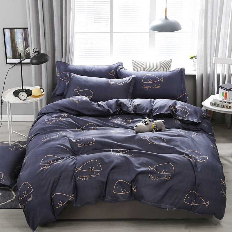 HKM-701907 Floral Plant Pattern Aloe Cotton 4-Piece Bedding Set in Multiple Sizes