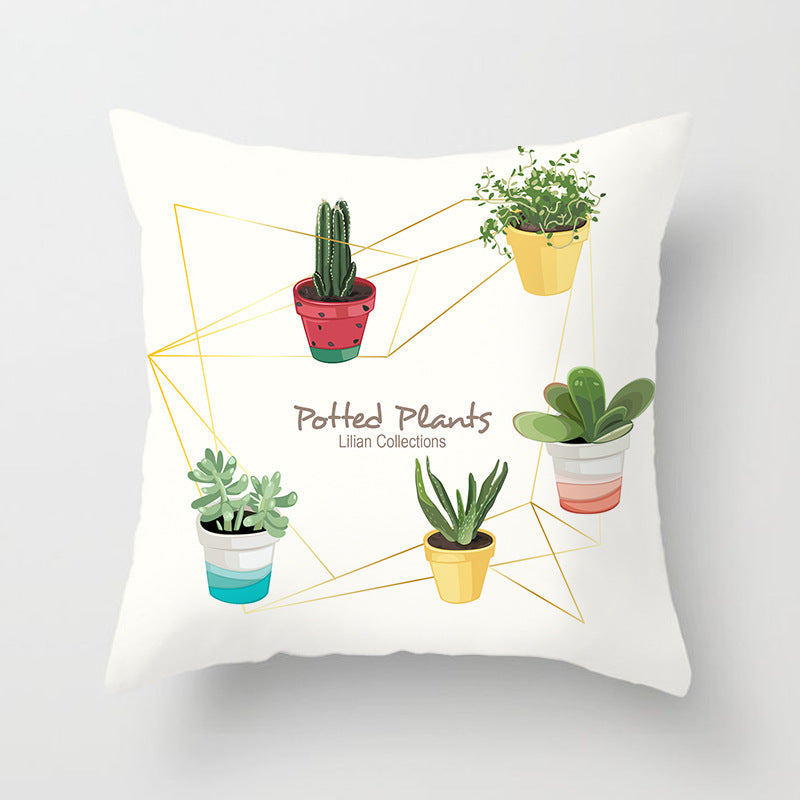 HKM-701971 Cactus Print Polyester Cushion Cover for Stylish Home Decor - 45cm x 45cm