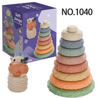 HKM-702163 Soft Silicone Rainbow Ring Stacking Toy for Fine Motor Skills Development in Infants and Toddlers