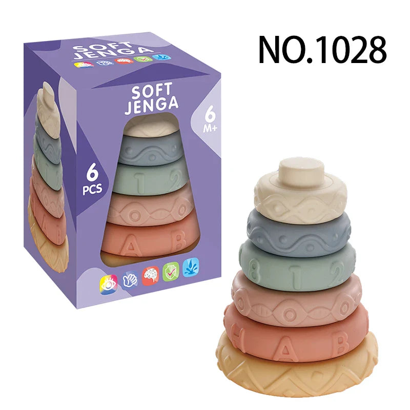 HKM-702163 Soft Silicone Rainbow Ring Stacking Toy for Fine Motor Skills Development in Infants and Toddlers