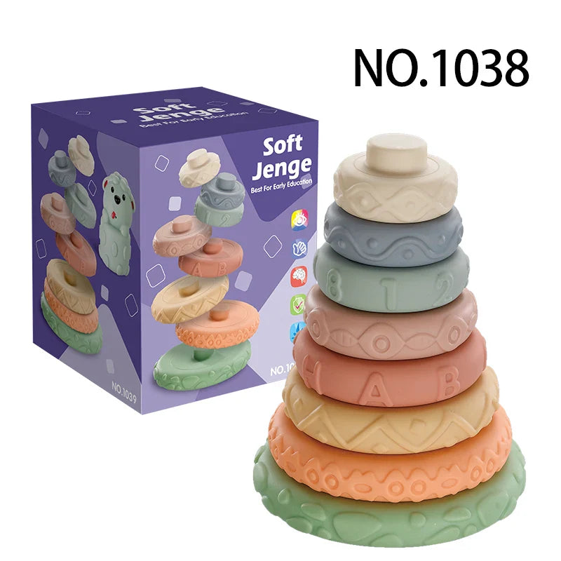 HKM-702163 Soft Silicone Rainbow Ring Stacking Toy for Fine Motor Skills Development in Infants and Toddlers