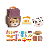 HKM-702419 Portable 27-Piece Fast Food Burger Kitchen Play Set for Kids, Unisex, Ages 0-13, Plastic Cooking Toys