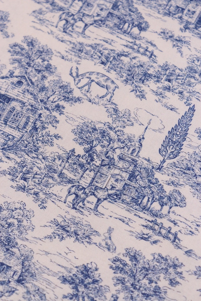 HKM-702419 Vintage Blues Print Muslin Fabric, 110CM Width, 150G per Yard, Pure Cotton Cloth