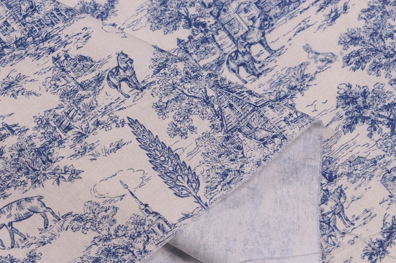 HKM-702419 Vintage Blues Print Muslin Fabric, 110CM Width, 150G per Yard, Pure Cotton Cloth