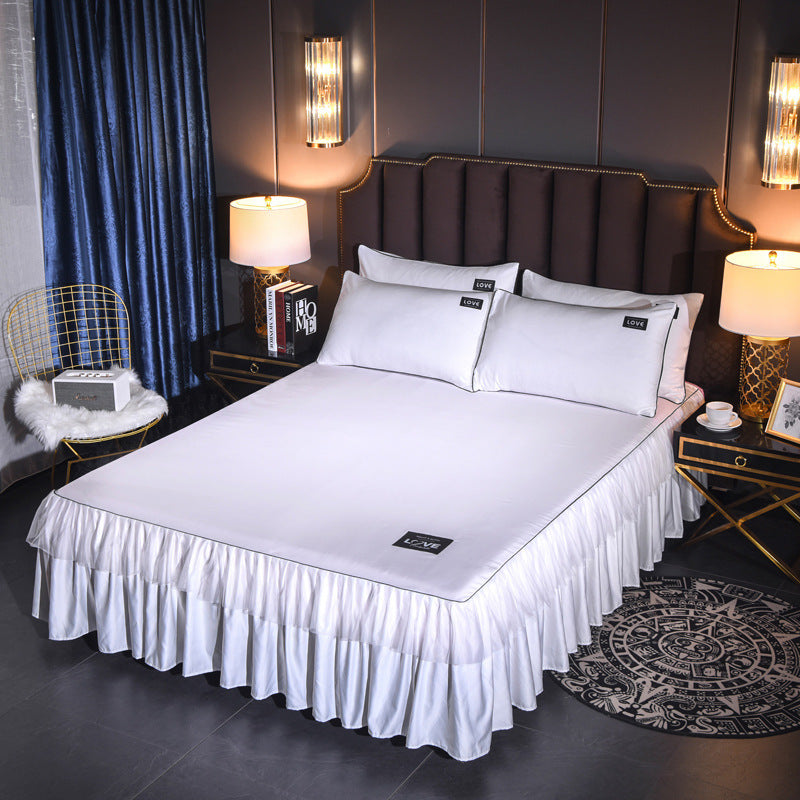 HKM-702419 Washed Silk Solid Color Bed Skirt and Pillowcase Set in Various Sizes and Colors
