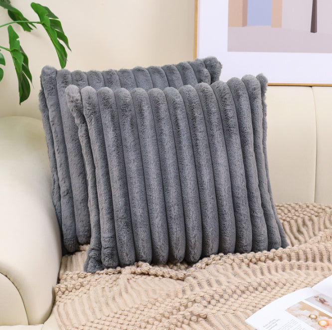 HKM-702547 Faux Rabbit Fur Drawstring Pillowcase - Solid Colors - 45x45cm