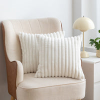 HKM-702547 Faux Rabbit Fur Drawstring Pillowcase - Solid Colors - 45x45cm