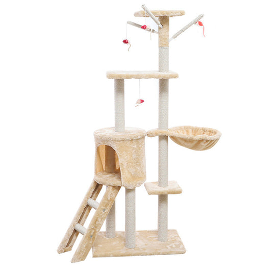 HKM-702739 Multi-Level Cat Climber House in Beige, Grey, and Brown, 140cm High