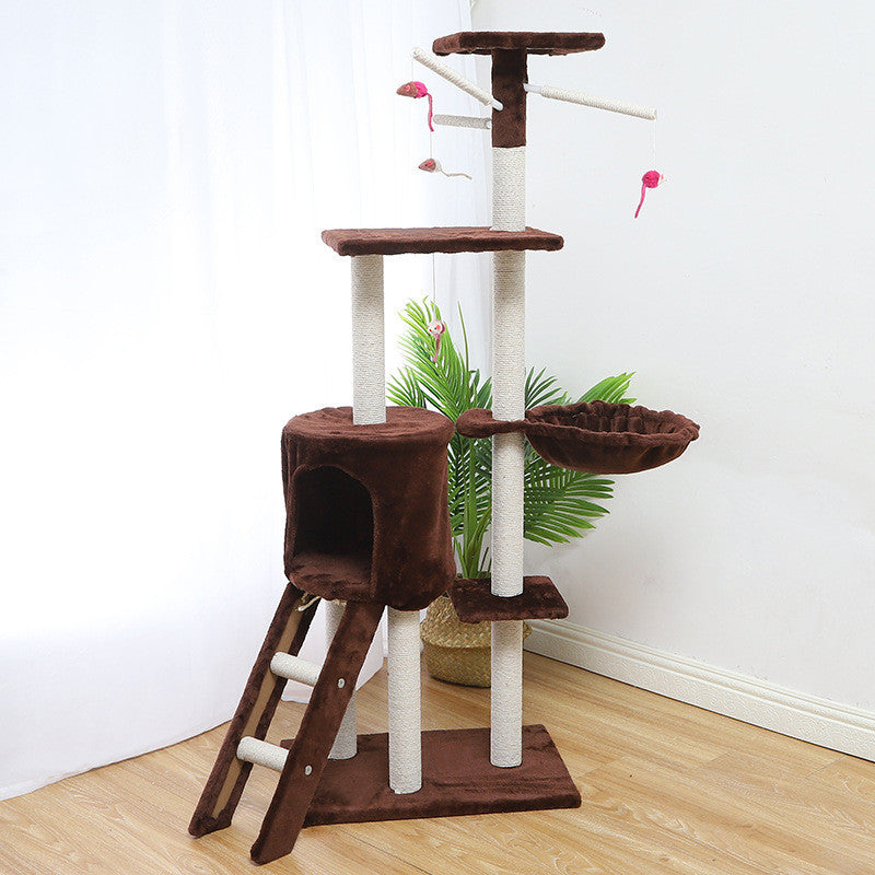 HKM-702739 Multi-Level Cat Climber House in Beige, Grey, and Brown, 140cm High