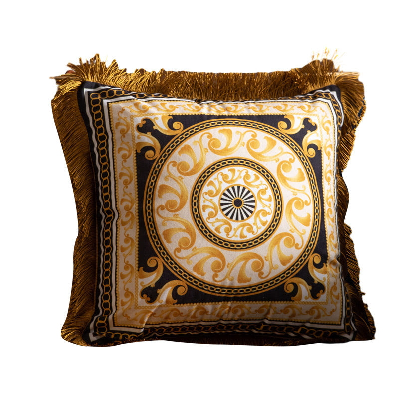 HKM-702867 Luxury Plant and Flower Printed Waist Pillow with Tassels, 45x45cm
