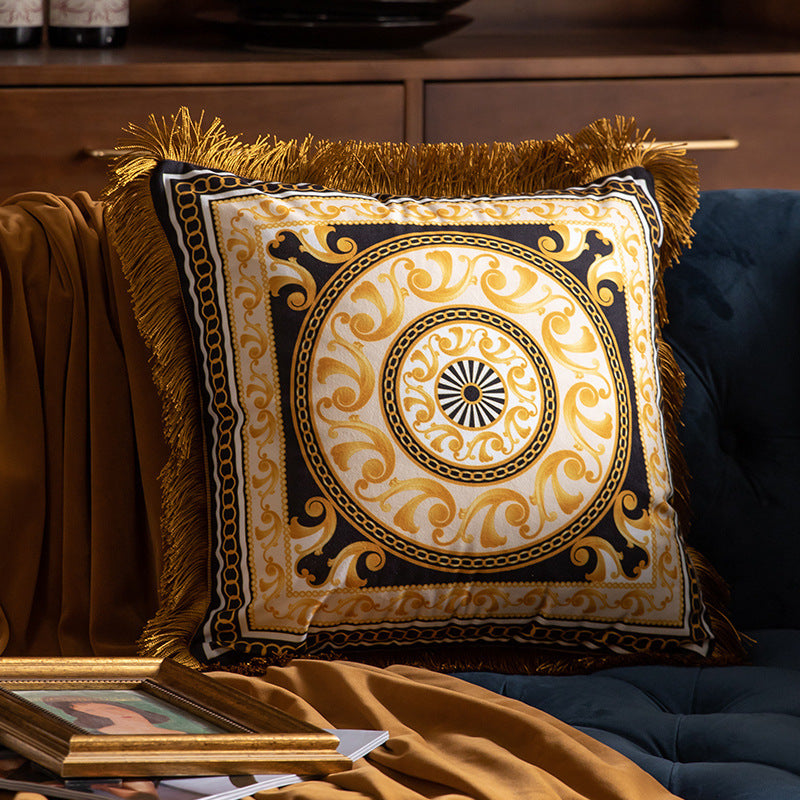 HKM-702867 Luxury Plant and Flower Printed Waist Pillow with Tassels, 45x45cm