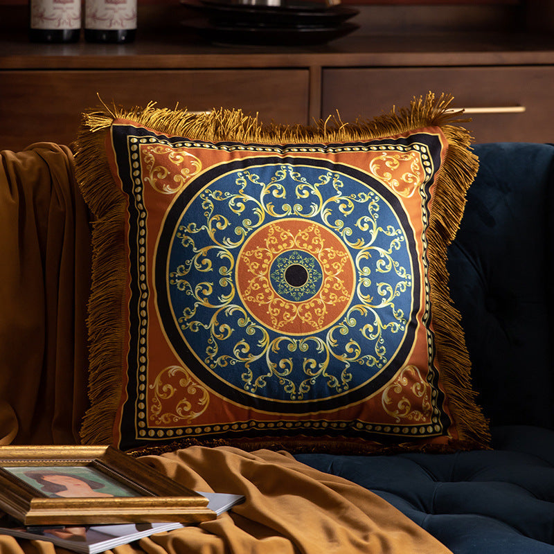 HKM-702867 Luxury Plant and Flower Printed Waist Pillow with Tassels, 45x45cm