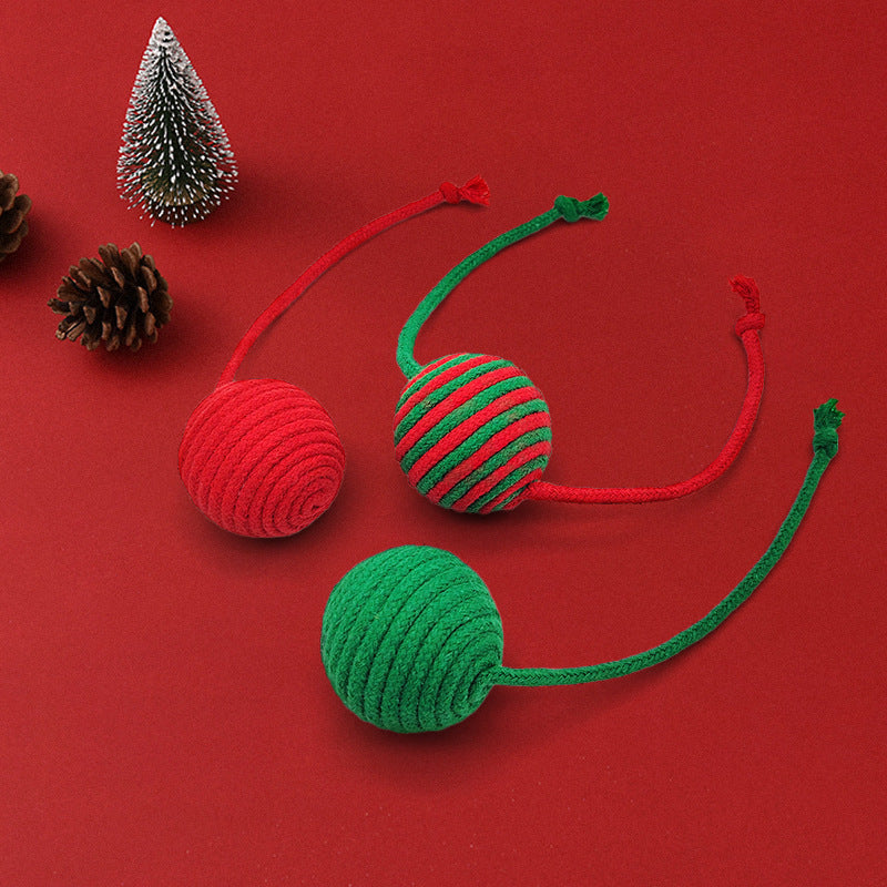 HKM-703187 Christmas Toys For Cats Cotton Rope Ball Interactive Sisal Ball Hanging Decoration