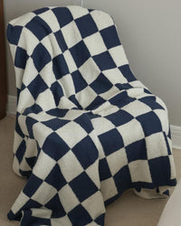 HKM-703507 Checkerboard Pattern Lamb Fleece Sofa Blanket in Multiple Colors - Cozy and Stylish Home Accessory