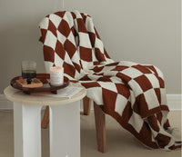 HKM-703507 Checkerboard Pattern Lamb Fleece Sofa Blanket in Multiple Colors - Cozy and Stylish Home Accessory