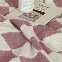 HKM-703507 Checkerboard Pattern Lamb Fleece Sofa Blanket in Multiple Colors - Cozy and Stylish Home Accessory