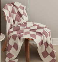 HKM-703507 Checkerboard Pattern Lamb Fleece Sofa Blanket in Multiple Colors - Cozy and Stylish Home Accessory