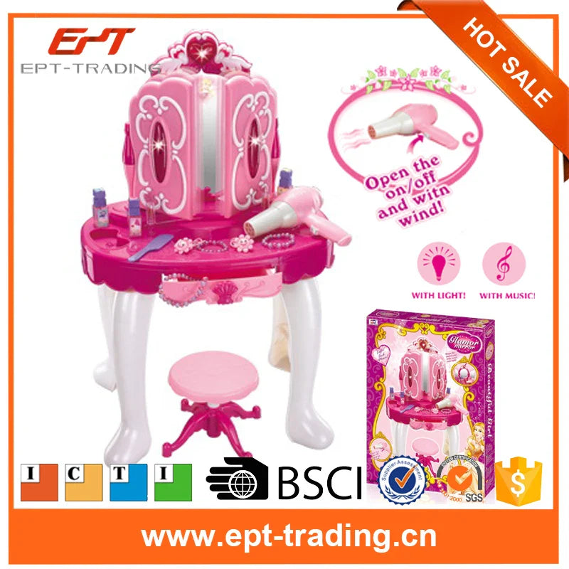 KTX-703571 Beauty Play Set for Girls with Dresser and Makeup Mirror - Pretend Play Toy