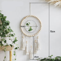 HKM-703571 Hand-Woven Cotton Thread Wooden Bead Tapestry - 70cm Pastoral Wall Hanging