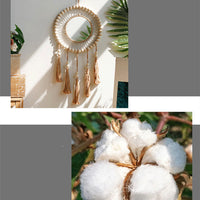 HKM-703571 Hand-Woven Cotton Thread Wooden Bead Tapestry - 70cm Pastoral Wall Hanging