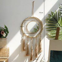HKM-703571 Hand-Woven Cotton Thread Wooden Bead Tapestry - 70cm Pastoral Wall Hanging