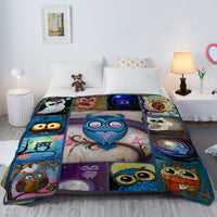 HKM-703571 Soft Flannel Owl Pattern Multifunctional Blanket for Home, Outdoor, Beach, and Camping Use