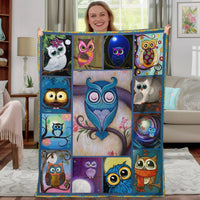 HKM-703571 Soft Flannel Owl Pattern Multifunctional Blanket for Home, Outdoor, Beach, and Camping Use