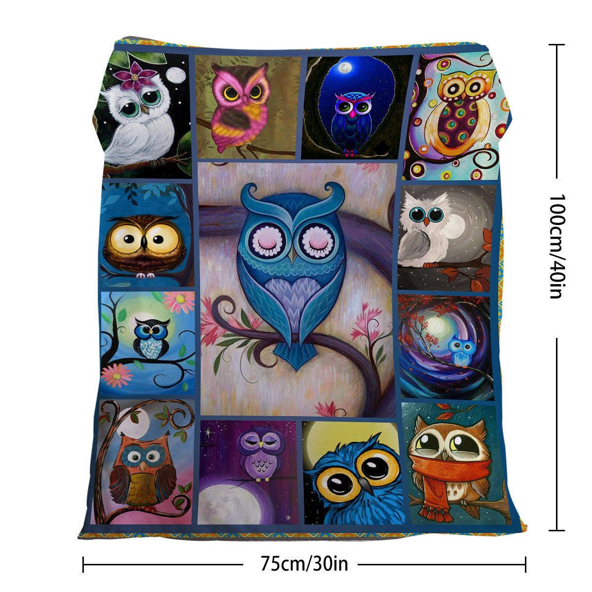 HKM-703571 Soft Flannel Owl Pattern Multifunctional Blanket for Home, Outdoor, Beach, and Camping Use