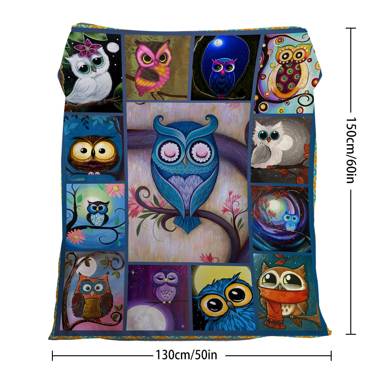 HKM-703571 Soft Flannel Owl Pattern Multifunctional Blanket for Home, Outdoor, Beach, and Camping Use