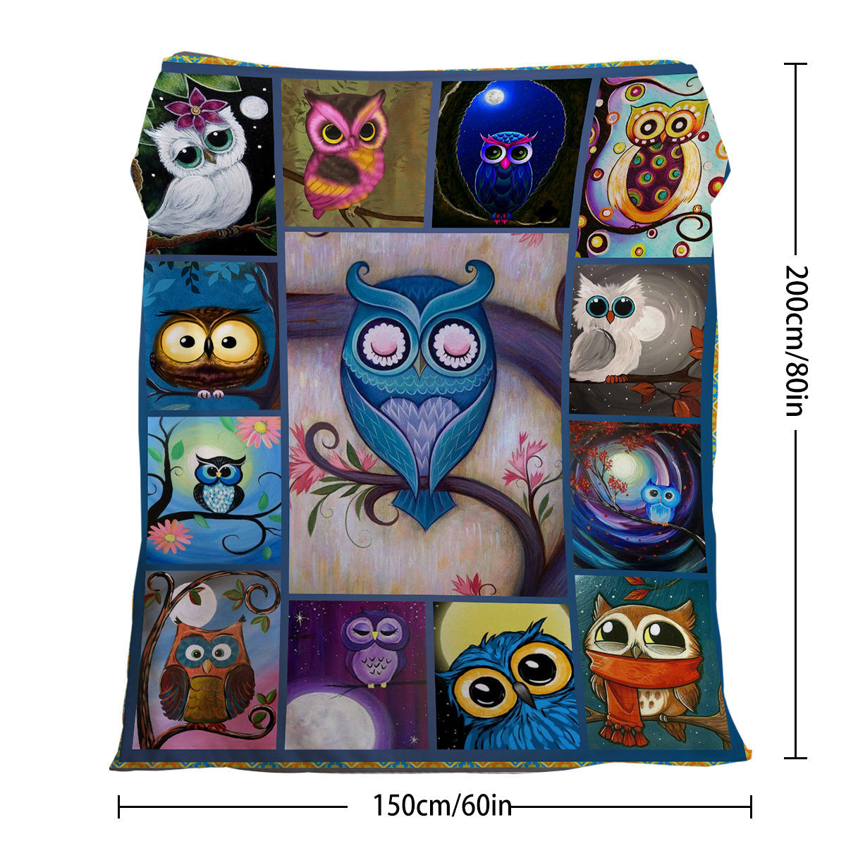 HKM-703571 Soft Flannel Owl Pattern Multifunctional Blanket for Home, Outdoor, Beach, and Camping Use