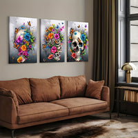 HKM-703827 Framed 3-Piece Skull Canvas Artwork - Minimalist Contemporary Design for Living Room, Bedroom, or Bathroom