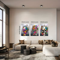 HKM-703827 Framed 3-Piece Skull Canvas Artwork - Minimalist Contemporary Design for Living Room, Bedroom, or Bathroom