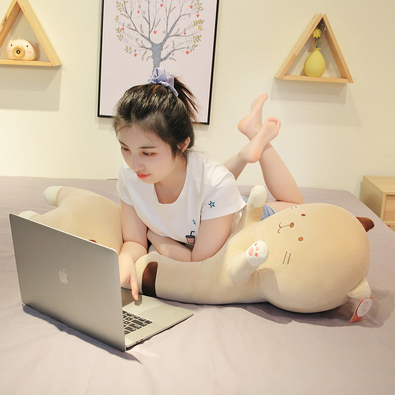 HKM-703891 Long Cartoon Plush Hug Pillow - Down Cotton Filling, Soft Gray, White, Brown Options, Multiple Sizes Available 60cm, 80cm, 100cm