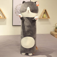 HKM-703891 Long Cartoon Plush Hug Pillow - Down Cotton Filling, Soft Gray, White, Brown Options, Multiple Sizes Available 60cm, 80cm, 100cm