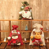 HKM-704019 Three-Dimensional Linen Doll Gift Bag - Santa Claus, Snowman, Deer Design, 20x28 cm
