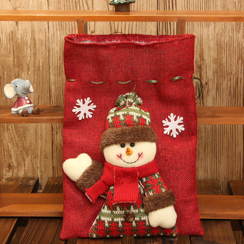HKM-704019 Three-Dimensional Linen Doll Gift Bag - Santa Claus, Snowman, Deer Design, 20x28 cm