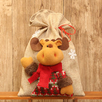 HKM-704019 Three-Dimensional Linen Doll Gift Bag - Santa Claus, Snowman, Deer Design, 20x28 cm