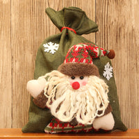 HKM-704019 Three-Dimensional Linen Doll Gift Bag - Santa Claus, Snowman, Deer Design, 20x28 cm