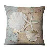 HKM-704275 Retro Marine Animal Linen Pillowcase - Mediterranean Style Conch Shell Design, 45x45cm