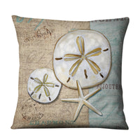 HKM-704275 Retro Marine Animal Linen Pillowcase - Mediterranean Style Conch Shell Design, 45x45cm