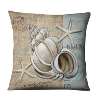HKM-704275 Retro Marine Animal Linen Pillowcase - Mediterranean Style Conch Shell Design, 45x45cm