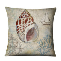 HKM-704275 Retro Marine Animal Linen Pillowcase - Mediterranean Style Conch Shell Design, 45x45cm