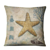 HKM-704275 Retro Marine Animal Linen Pillowcase - Mediterranean Style Conch Shell Design, 45x45cm