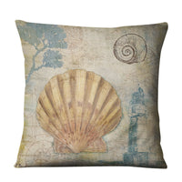 HKM-704275 Retro Marine Animal Linen Pillowcase - Mediterranean Style Conch Shell Design, 45x45cm