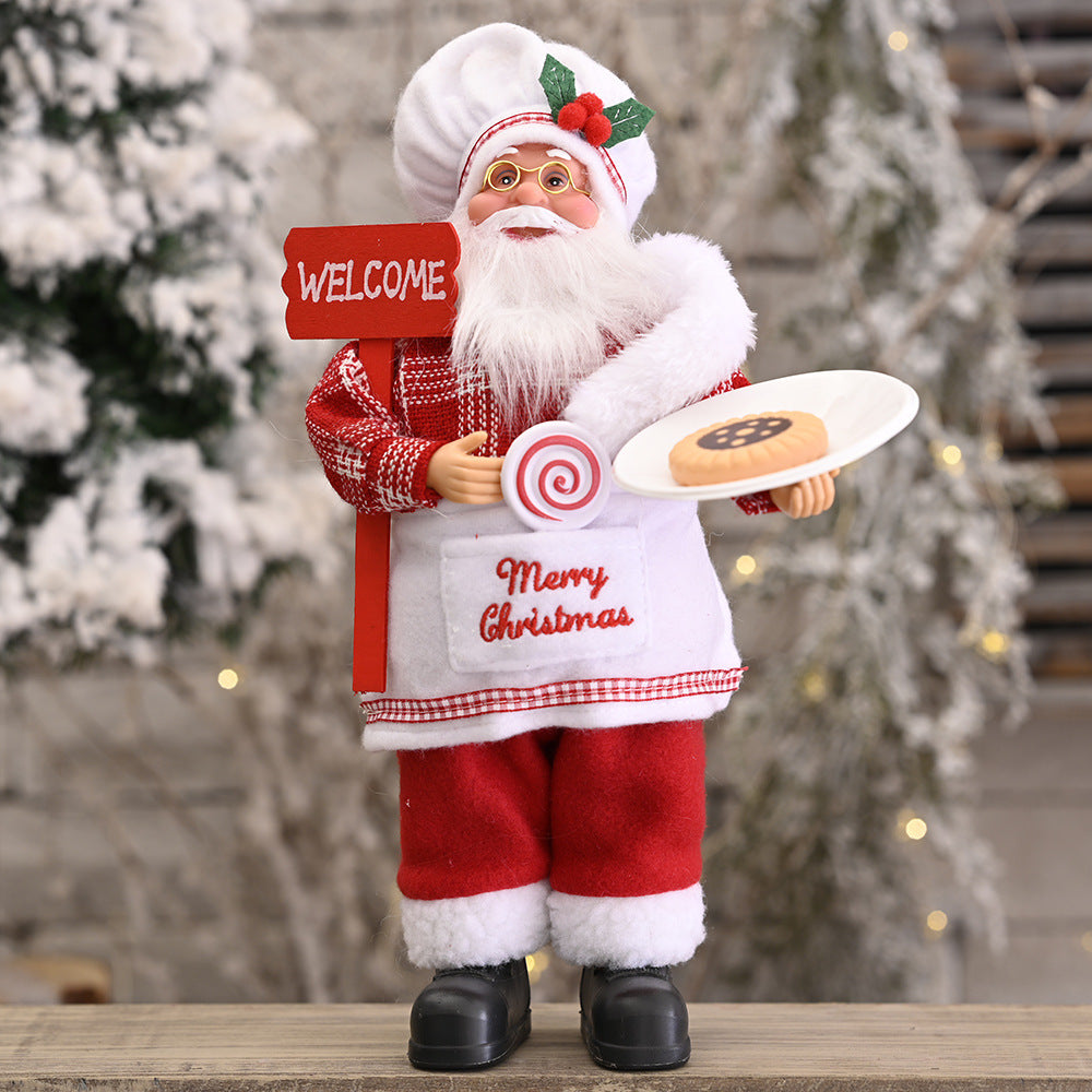 HKM-704339 Standing Santa Claus Doll - Decorative Christmas Ornament - Plastic Material, Semi-Manual Craft