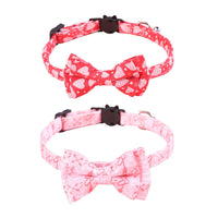 HKM-704403 Rainbow Heart Pattern Cat and Dog Leash with Bow Tie - Adjustable Collar, Red and Pink Hearts, 20-32cm